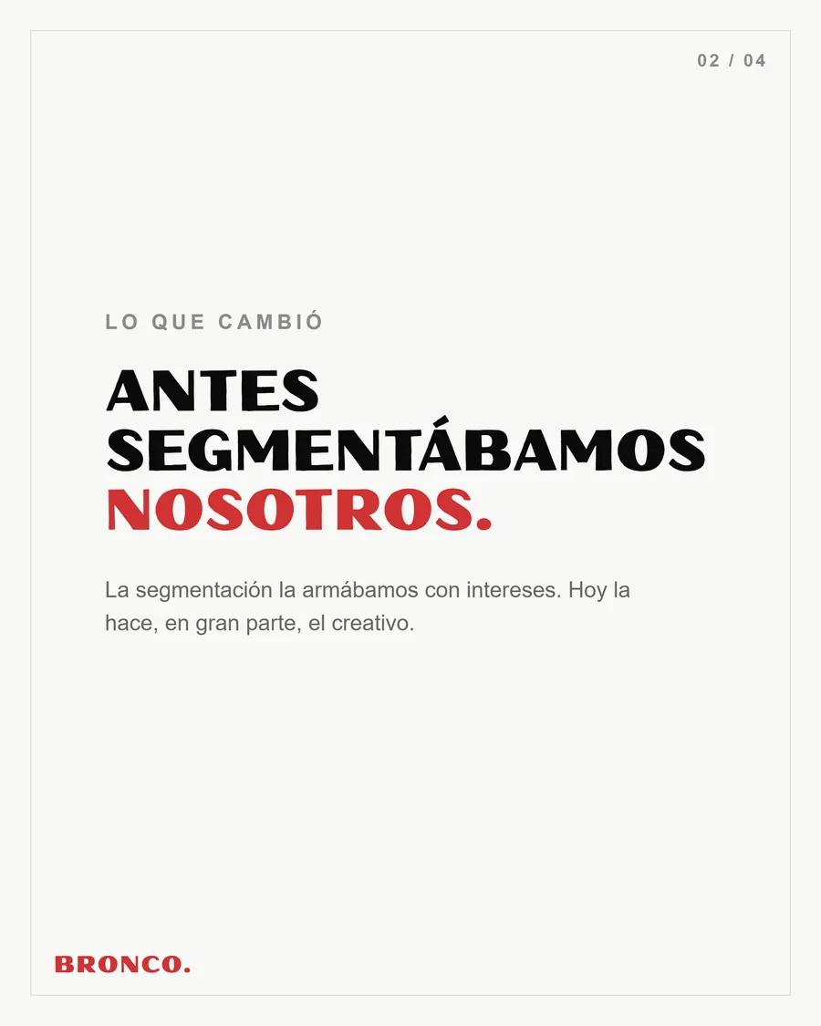 Slide 2 de 4: Antes segmentábamos nosotros. Hoy la segmentación la hace, en gran parte, el creativo