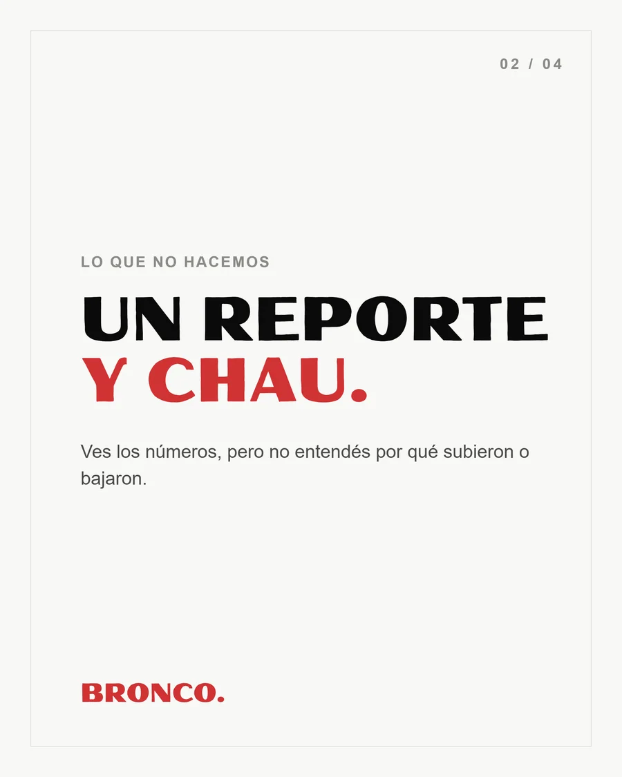 Slide 2 de 4: Lo que no hacemos, un reporte y chau